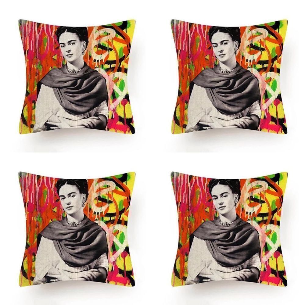 Set of 4 Graffiti Frida Kahlo Indoor/Outdoor Pillow Covers